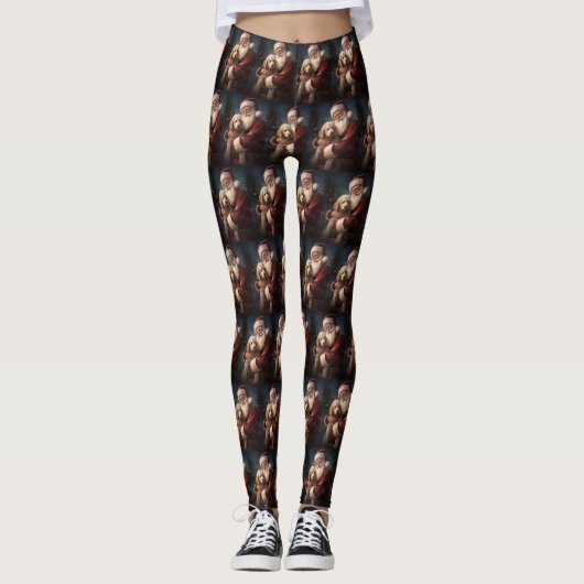 Goldendoodle mit dem Weihnachtsmann Weihnachten Leggings (Vorderseite)