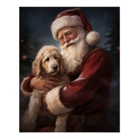 Goldendoodle mit dem Weihnachtsmann Weihnachten Poster (Vorderseite)