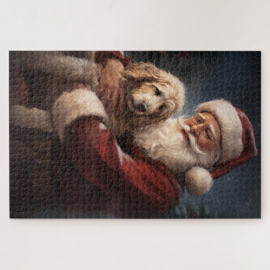 Goldendoodle mit dem Weihnachtsmann Weihnachten Puzzle (Horizontal)