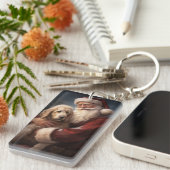 Goldendoodle mit dem Weihnachtsmann Weihnachten Schlüsselanhänger (Vorderseite rechts)