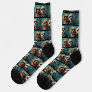 Goldendoodle mit Herz-Rose Valentinstag Socken