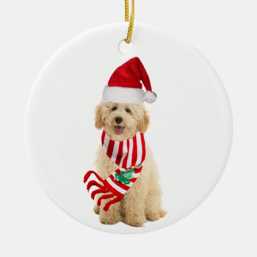 Goldendoodle mit Hutschuh Weihnachten Keramik Ornament (Vorne)