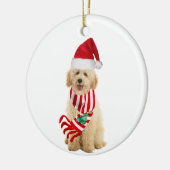Goldendoodle mit Hutschuh Weihnachten Keramik Ornament (Links)