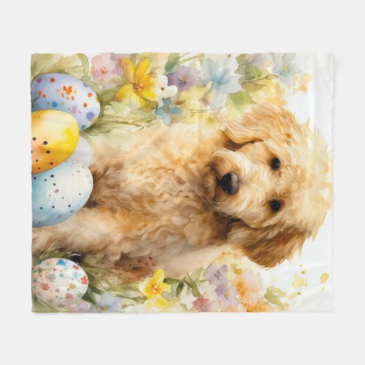 Goldendoodle mit Ostereiern Fleecedecke (Vorderseite (Horizontal))