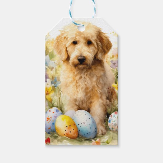 Goldendoodle mit Ostereiern Geschenkanhänger (Vorderseite)