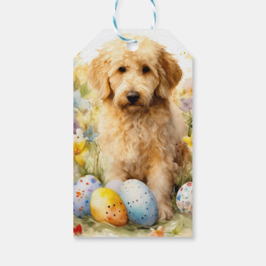 Goldendoodle mit Ostereiern Geschenkanhänger (Rückseite)