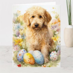 Goldendoodle mit Ostereiern Karte
