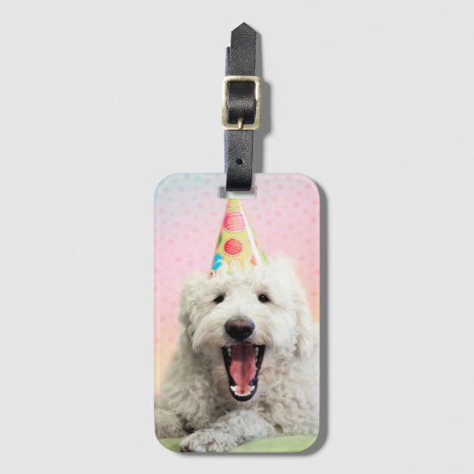 Goldendoodle mit Party-Hut Gepäckanhänger (Vorderseite Vertikal)