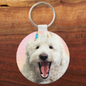 Goldendoodle mit Party-Hut Schlüsselanhänger (Vorderseite)