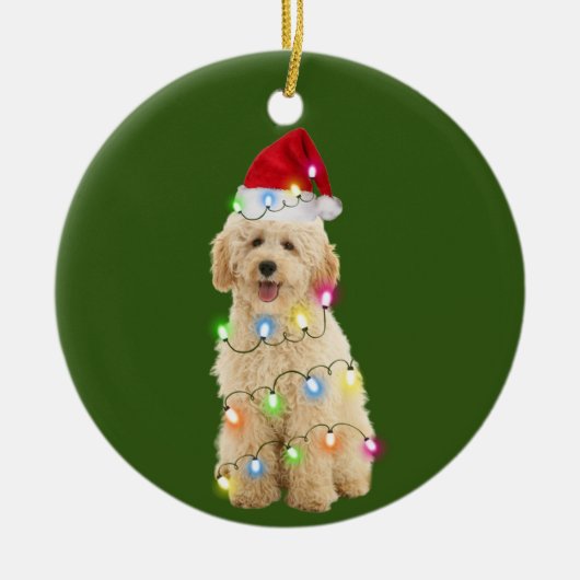 Goldendoodle mit Weihnachtssaftgespenst Weihnachts Keramik Ornament (Vorne)