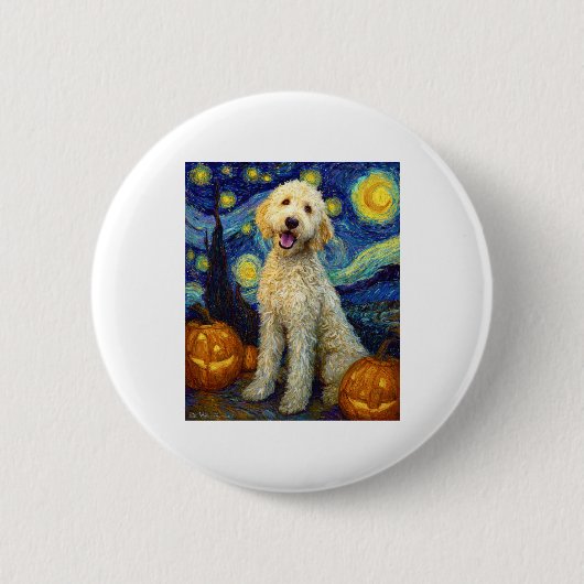 Goldendoodle Niedlich Hund Halloween Kürbislaterne Button (Vorderseite)