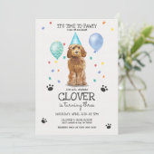 Goldendoodle Pawty Doppy Welpe Geburtstag Einladung (Stehend Vorderseite)