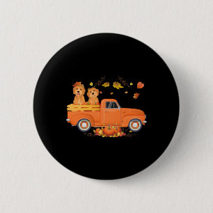 Goldendoodle Pumpkin Truck Fall Leaf Erntedank Button