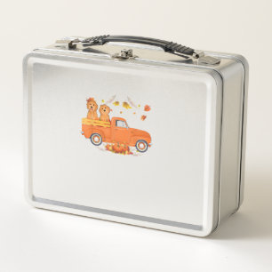 Goldendoodle Pumpkin Truck Fall Leaf Erntedank Metall Brotdose