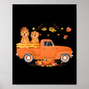 Goldendoodle Pumpkin Truck Fall Leaf Erntedank Poster