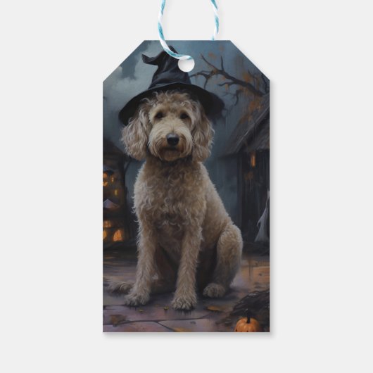Goldendoodle Pumpkins Halloween Beängstigend Geschenkanhänger (Rückseite)