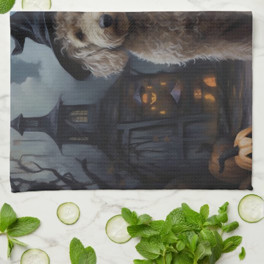 Goldendoodle Pumpkins Halloween Beängstigend Geschirrtuch (Gefaltet)