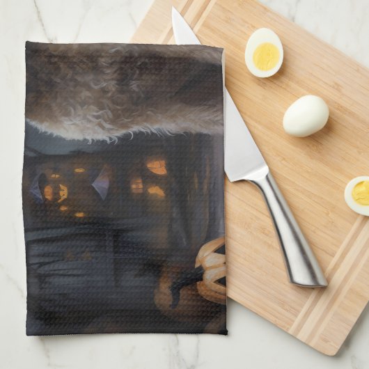 Goldendoodle Pumpkins Halloween Beängstigend Geschirrtuch (Viertel Falte)