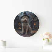 Goldendoodle Pumpkins Halloween Beängstigend Große Wanduhr (Zuhause)