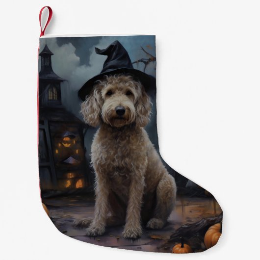 Goldendoodle Pumpkins Halloween Beängstigend Kleiner Weihnachtsstrumpf (Vorderseite)