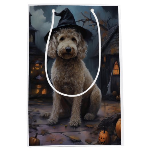 Goldendoodle Pumpkins Halloween Beängstigend Mittlere Geschenktüte (Vorderseite)