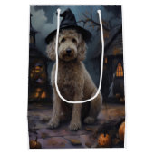 Goldendoodle Pumpkins Halloween Beängstigend Mittlere Geschenktüte (Rückseite)