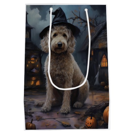 Goldendoodle Pumpkins Halloween Beängstigend Mittlere Geschenktüte (Rückseite)
