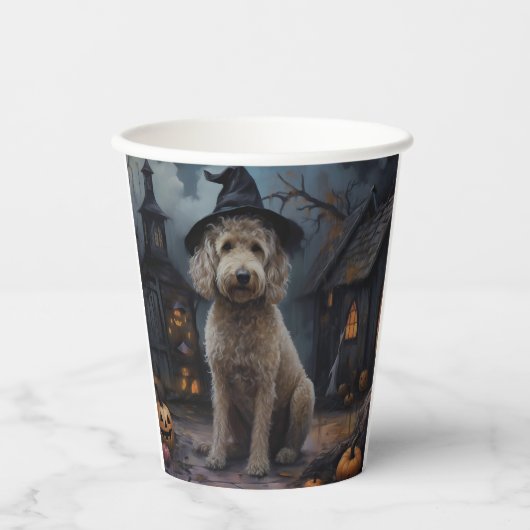 Goldendoodle Pumpkins Halloween Beängstigend Pappbecher (Vorderseite)