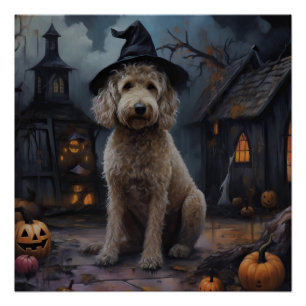 Goldendoodle Pumpkins Halloween Beängstigend Poster