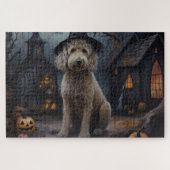 Goldendoodle Pumpkins Halloween Beängstigend Puzzle (Horizontal)