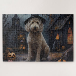 Goldendoodle Pumpkins Halloween Beängstigend Puzzle