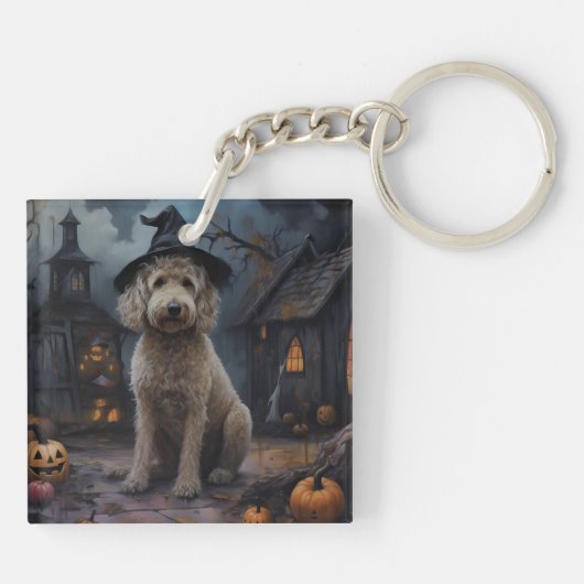 Goldendoodle Pumpkins Halloween Beängstigend Schlüsselanhänger (Rückseite)