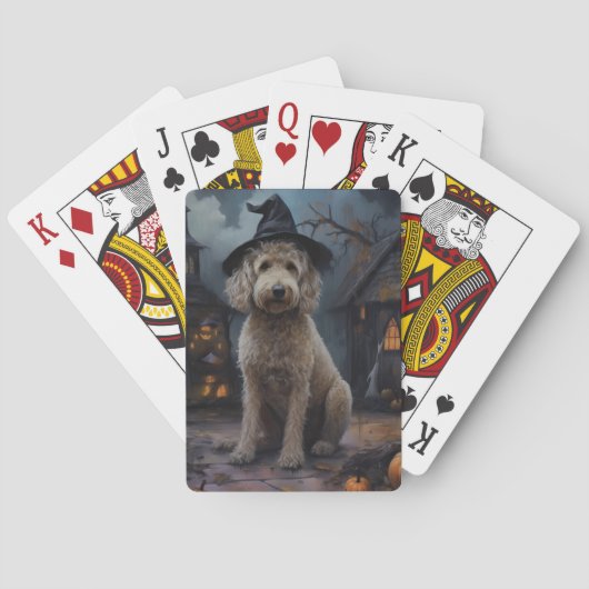 Goldendoodle Pumpkins Halloween Beängstigend Spielkarten (Rückseite)