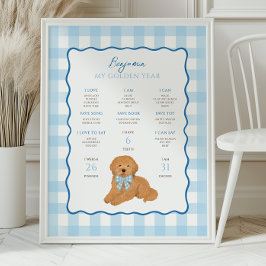 Goldendoodle Puppy Dog 1st Birthday Milestone  Poster