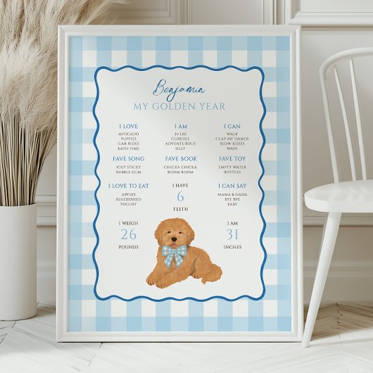 Goldendoodle Puppy Dog 1st Birthday Milestone  Poster