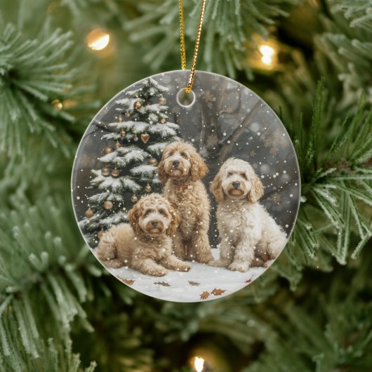 Goldendoodle Puppy Hunde Keramik Ornament (Baum)