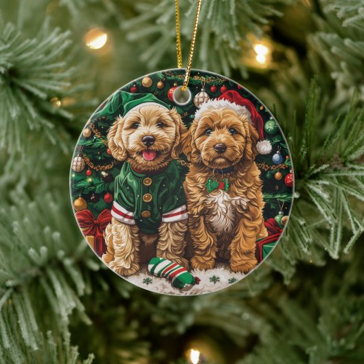 Goldendoodle Puppy Hunde Keramik Ornament (Baum)