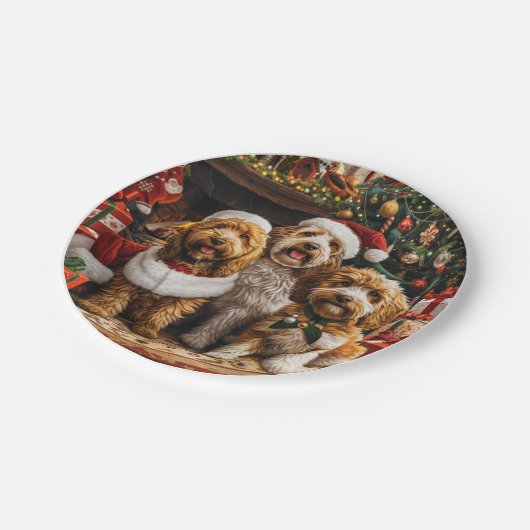 Goldendoodle Puppy Hunde Pappteller (Schrägansicht)