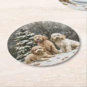 Goldendoodle Puppy Hunde Runder Pappuntersetzer (Angewinkelt)