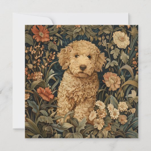 Goldendoodle Puppy William Morris Style Party Dankeskarte (Vorderseite)