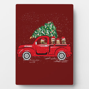 Goldendoodle Riding Red Truck Weihnachten Paja Fotoplatte