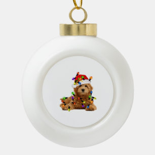 Goldendoodle Santa Dog Keramik Kugel-Ornament