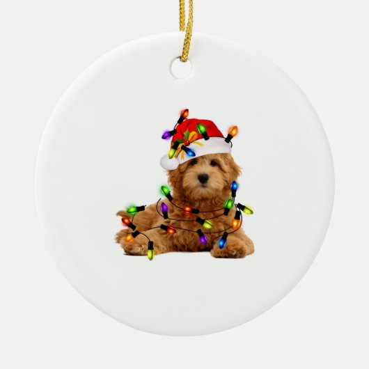Goldendoodle Santa Dog Keramik Ornament (Vorne)