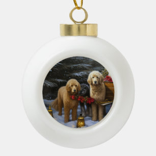 Goldendoodle Schneeglocke Schlitten Weihnachtsdeko Keramik Kugel-Ornament