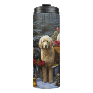Goldendoodle Schneeschlitten Weihnachtsdekoration  Thermosbecher