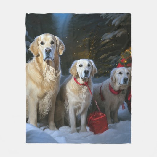 Goldendoodle Snowy Sleigh Weihnachtsdekor Fleecedecke (Vorderseite)