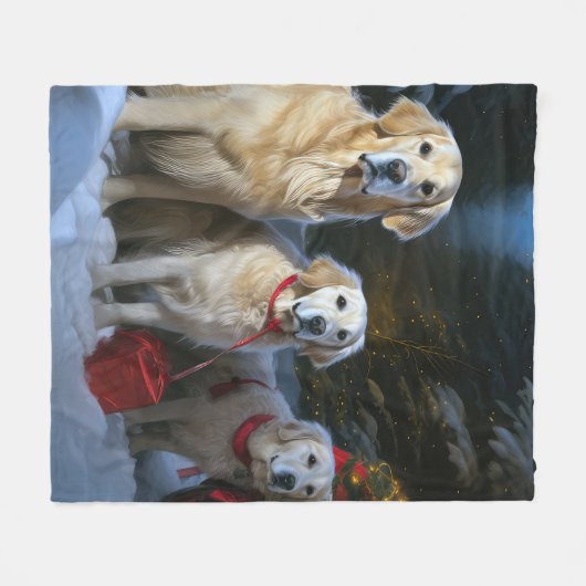 Goldendoodle Snowy Sleigh Weihnachtsdekor Fleecedecke (Vorderseite (Horizontal))