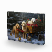 Goldendoodle Snowy Sleigh Weihnachtsdekor Fotoblock (Rechts)