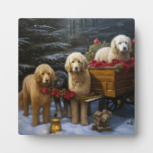 Goldendoodle Snowy Sleigh Weihnachtsdekor Fotoplatte (Vorderseite)