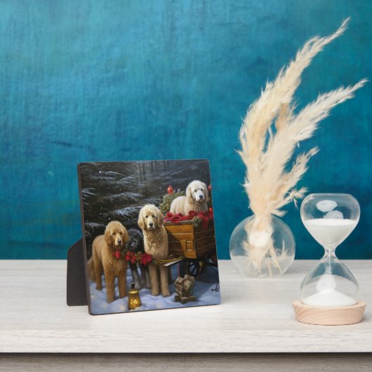Goldendoodle Snowy Sleigh Weihnachtsdekor Fotoplatte (InSitu)